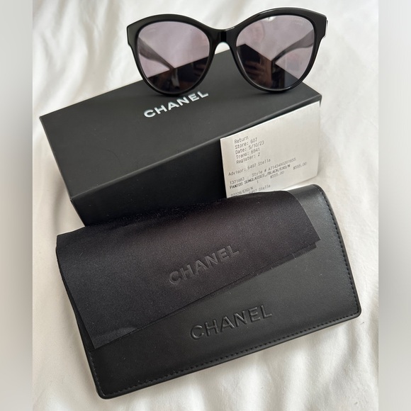 CHANEL Black Sunglasses with Gold Logo Accents main image 6